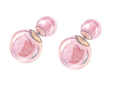 watercolor pink ball shaped earrings pusets pair isolated on white background