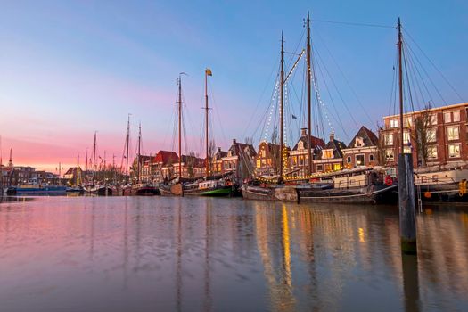 Harbor from Harlingen in Friesland the Netherlands at sunset