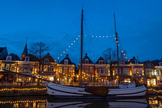 The historical village Dokkum in christmas time in the Netherlands at night