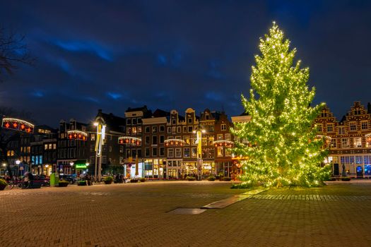 Christmas on the Nieuwmarkt in Amsterdam the Netherlands at night