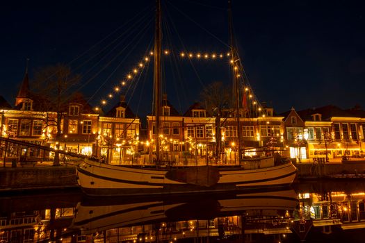 Historical city Dokkum in christmas time in the Netherlands at night