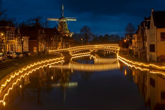 The historical village Dokkum in christmas time in the Netherlands at night