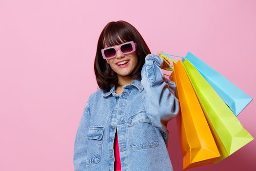 young woman shopping in the store fun entertainment isolated background. High quality photo