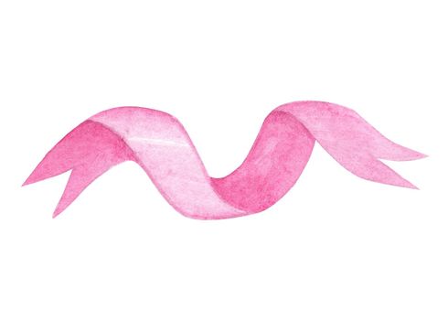 watercolor hand drawn pink curly ribbon isolated on white background