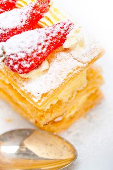 fresh baked napoleon strawberry and cream cake dessert 