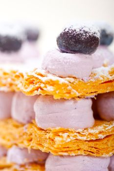 fresh baked napoleon blueberry and cream cake dessert 