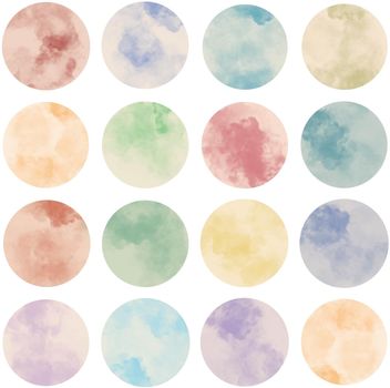 Watercolor circles backgrounds with natural paints. Colored circular backgrounds for design. Round paint spots templates