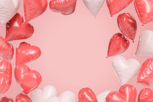 background full of heart balloons with empty space in the center. concept of valentine's day, mother's day, gifts, greeting card and love. 3d rendering