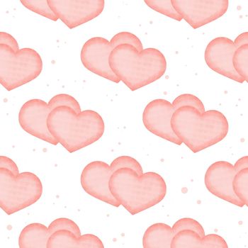 Delicate pattern with pink watercolor hearts and dots. Romantic pastel background. Template for wallpaper, fabric, packaging and product design