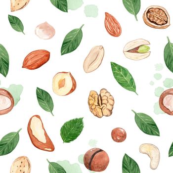 watercolor nuts mix seamless pattern on white background. can be used in fabric, textile, wrapping paper, scrapbooking