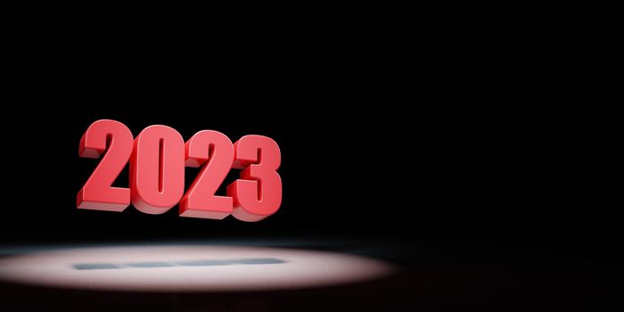 Red 2023 Year Number Text Spotlighted on Black Background with Copy Space 3D Illustration
