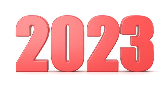 Red 2023 Year Number Text on White Background 3D Illustration