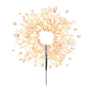 Watercolor bengal light isolated on white background. Hand drawn fireworks illustration