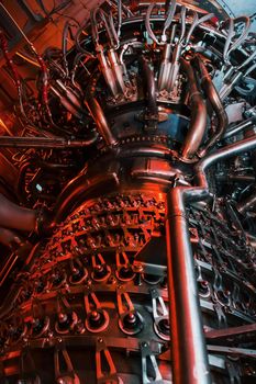 Parts of the operational gas turbine engine of a jet aircraft. Heavy industry and industry.
