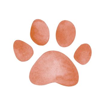 Watercolor brown paw stain isolated on white background