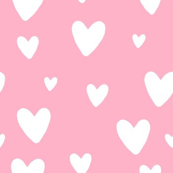 White hearts on pink background seamless pattern. Valentines day print for wrapping, fabric, cards, wallpaper