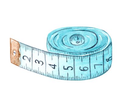 Watercolor blue measuring tape isolated on white background