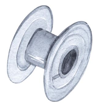 Watercolor gray spool isolated on white background. Hand drawn sewing supplies illustration