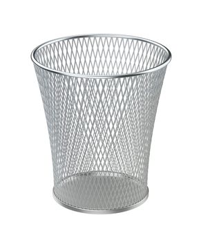 Silver wastepaper basket isolated on white background