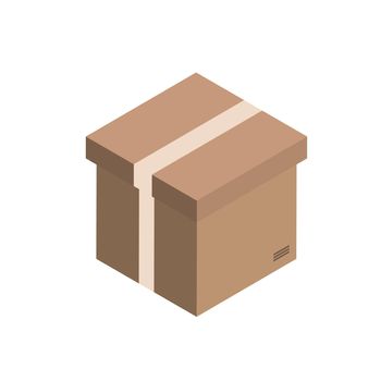 Cardboard box mockup. Isolated on white background. Vector carton packaging box image. Isometric icon