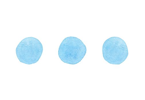 Watercolor blue triplets isolated on white background. Hand drawn ellipsis sign