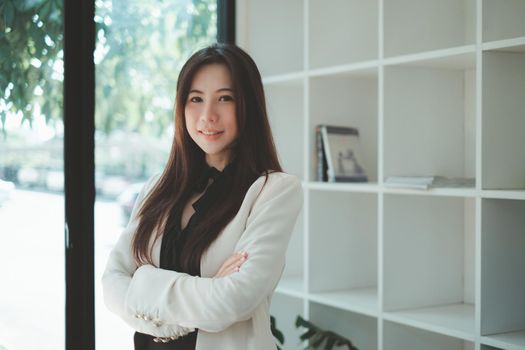 Portrait of Representative business woman smiling at her account company office. audit consult concept