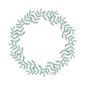 Foliate watercolor round wreath. Circular rim of greenery. Botanical twigs circular template for invitation or postcard