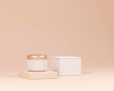 Cosmetic Cream Jar Isolated On pink Background, Skin Care Product Package, 3D illustration.