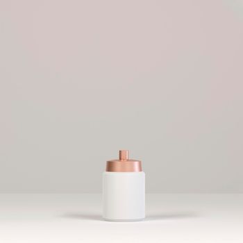 White and gold spray bottle mock up, blank container with spraying mist in 3d render on white background
