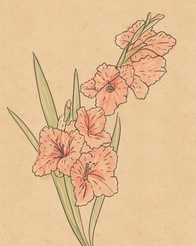 Vintage hand-drawing background with flowers. Watercolor illustration isolated on beige.