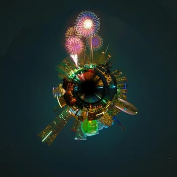 Little Planet (Minato Mirai and Fireworks). Shooting Location: Yokohama-city kanagawa prefecture