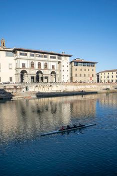 Florence, Italy. January 2022.  panoramic view of the Uffizi palace in the Lungarno and in the city center
