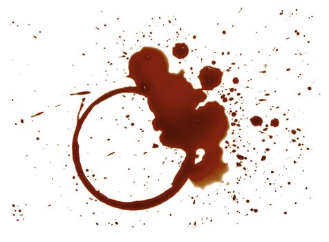 Close up brown circle ring and blob drops wet stains of coffee cup isolated on white background