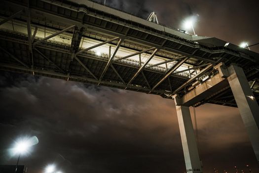 Yokohama Baybridge at night. Shooting Location: Yokohama-city kanagawa prefecture