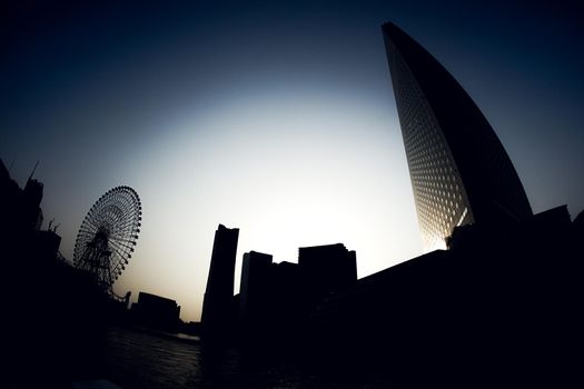 The city of Yokohama Minato Mirai seen from the sightseeing boat. Shooting Location: Yokohama-city kanagawa prefecture