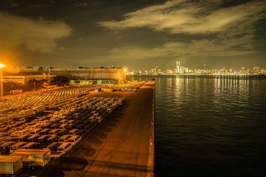 Night view of the big black head car group and Yokohama. Shooting Location: Yokohama-city kanagawa prefecture