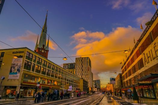 Stockholm cityscape and morning ray. Shooting Location: Sweden, Stockholm