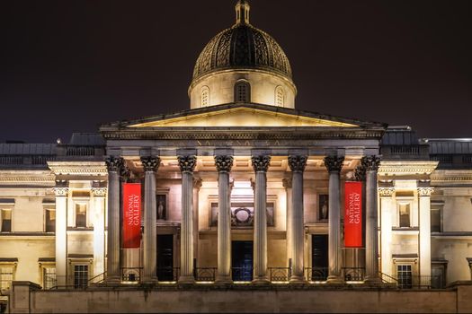 Night view of the National Gallery Museum of Art (UK London). Shooting Location: United Kingdom, London