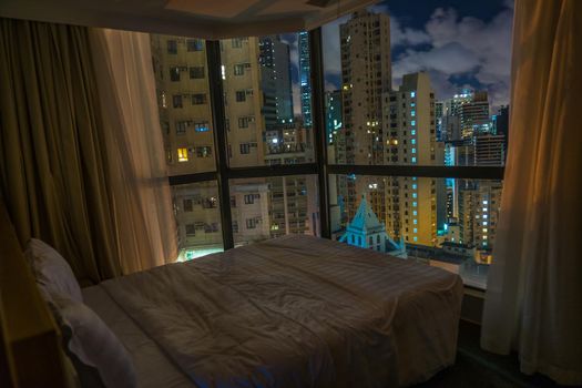 Night view viewed from Hong Kong hotel. Shooting Location: Hong Kong Special Administrative Region