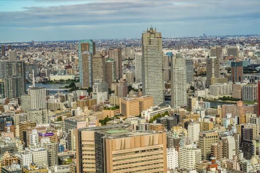 Tokyo cityscape seen from Carretta Shiodome observation deck. Shooting Location: Tokyo metropolitan area