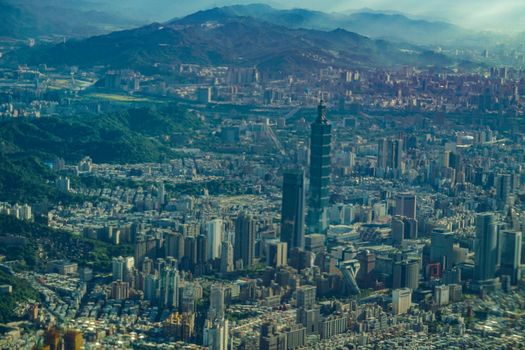 The city of Taipei seen from the plane. Shooting Location: Taiwan, Taipei