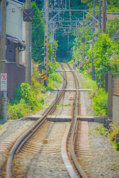 Jiango Island Electric Railway Line and Kamakura cityscape. Shooting Location: Kamakura City, Kanagawa Prefecture