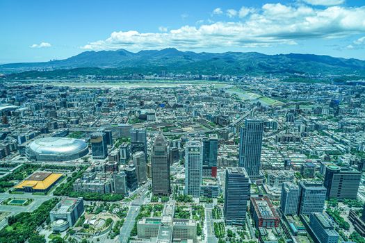 Taipei city and blue sky seen from Taipei 101. Shooting Location: Taiwan, Taipei