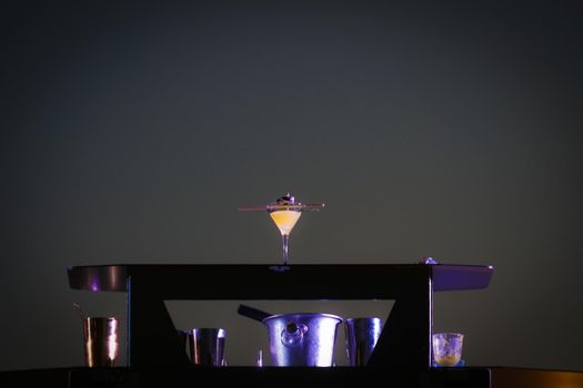 Cocktail glass placed in the table. Shooting Location: Tokyo metropolitan area