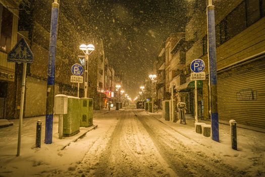Snow falling Tenno-cho city. Shooting Location: Yokohama-city kanagawa prefecture