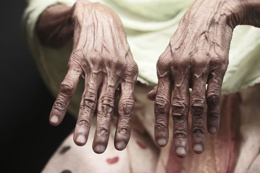 close up of hands of a elderly person ,