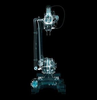 Industrial Robotic Arms Hologram. Industrial and Technology Concept. Interface element. 3d illustration