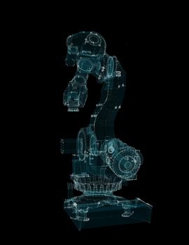 Industrial Robotic Arms Hologram. Industrial and Technology Concept. Interface element. 3d illustration