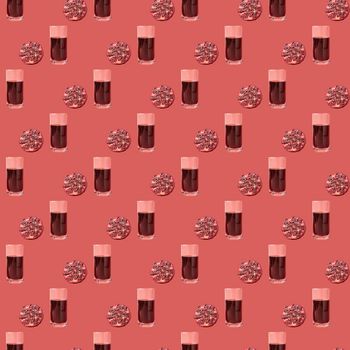 seamless pattern of pomegranate and pomegranate juice on a red background. High quality photo
