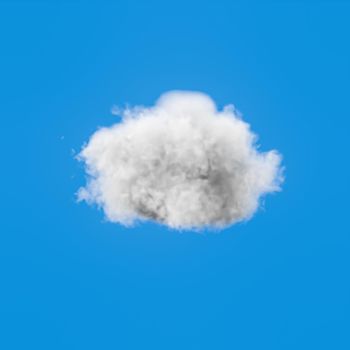 One Single White Cloud Isolated on Flat Blue Background 3D Illustration